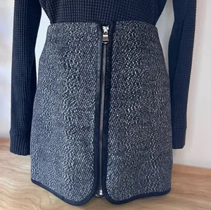 Gray Zip-Front Flannel Tweed Miniskirt thumbnail 5