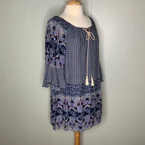 Altar’d State Blue/White/Lavender Boho Bell Sleeve Mini Dress Tunic S thumbnail 3