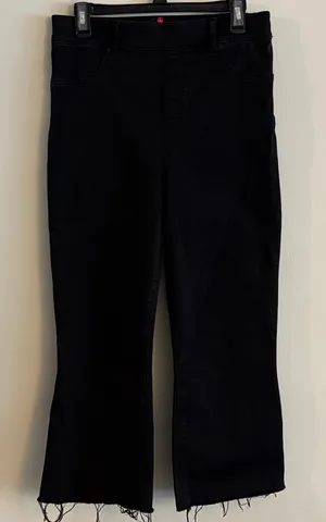 Spanx Cropped Flare Raw Hem Black Denim Jeans Size Large thumbnail 1