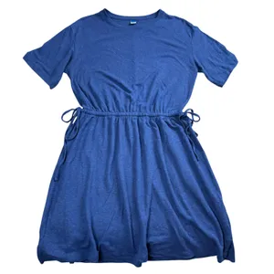 Old Navy Linen Blend T-Shirt Dress Womens Medium Blue Elastic Tie Waist Mini‎ thumbnail 6