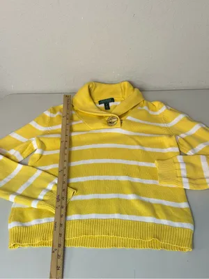 Lauren Ralph Lauren Classic Yellow Striped Nautical Pullover Sweater Size Medium thumbnail 5