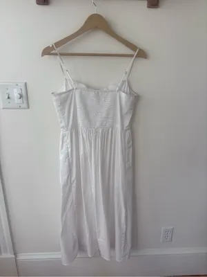J.Crew White Cotton Scalloped Button Front Midi Dress Size 4 thumbnail 3