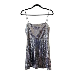 Urban Outfitters Silver Sequins Mini Dress Bodycon Spaghetti Strap Sz M NWT thumbnail 2