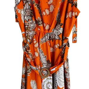 Chicme Belted Maxi Dress Womens XL Orange Floral Lightweight Resort Vacation thumbnail 3