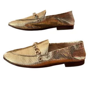 Karl Lagerfeld Paris Elsa Gold Metallic Snakeskin Chain Loafers Womans 9M thumbnail 5