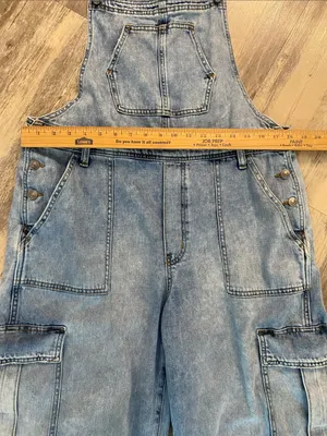 Aerie Cargo Denim Utility Overalls Dungarees Blue Size XL thumbnail 2