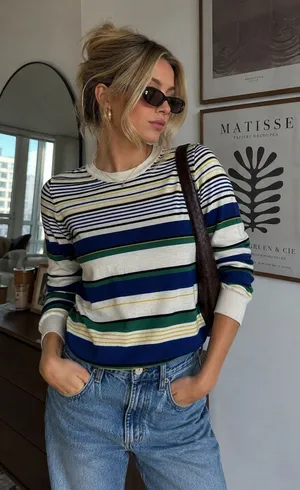 J.Crew 100% Merino Wool Multicolor Striped Sweater Size Medium thumbnail 1