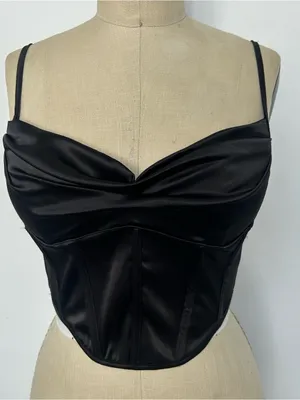 Satin Black Corset Bustier Top Size M thumbnail 1