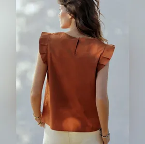 Mare Mare X Anthropologie Aimee Ruffle Cap Sleeve Blouse Terracotta thumbnail 3