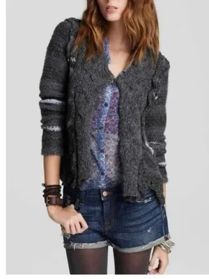 Free People charcoal braided cardigan thumbnail 2