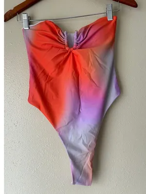 PrettyLittleThing Orange Multi Ombre Bandeau Swimsuit Size US 6 thumbnail 2