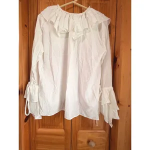 Zara White Boho Ruffle Tie Neck Blouse Bell Sleeve Peasant Top XS Semi Sheer NWT thumbnail 4