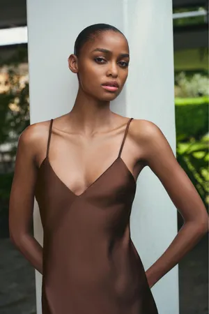 Zara Satin Slip Maxi Dress in Deep Brown Evening Wedding Party thumbnail 10