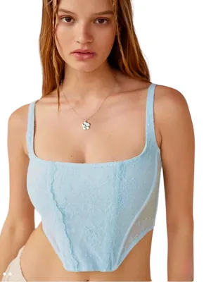 NWT Urban Outfitters Out From Under Lovestruck Lace Corset Top in Sky XL thumbnail 2