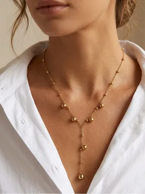 18K Gold Plated Y Lariat Stainless Steel Ball Chain Womens Necklace thumbnail 1