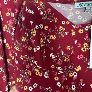 Stilletto's Size-L Dress Burgundy Mini Floral‎ Ballon Sleeves Pockets thumbnail 7
