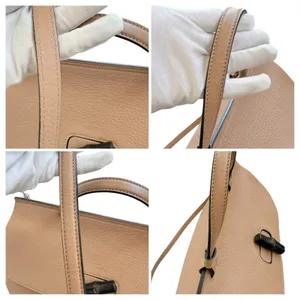 Gucci Large Bamboo Daily 370830 Camel Leather Top Handle 2Way Bag Striped Lining thumbnail 9