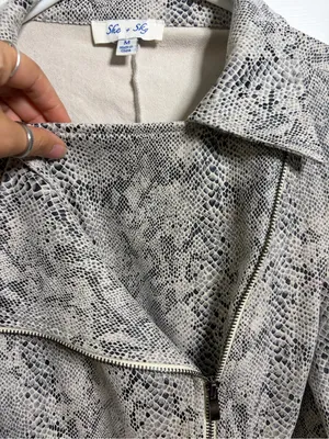 She + sky Snake-Print Cropped Moto Jacket in Taupe/Black size medium thumbnail 2