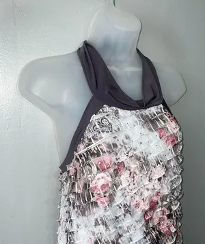 Studio Y Size Large Tiered Ruffle Halter Top Blouson Y2K Fairy Grunge Romantic thumbnail 1