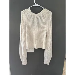 Abercrombie &‎ Fitch Womens XS Cream Chunky Knit Cropped V-Neck Cardigan Sweater thumbnail 5
