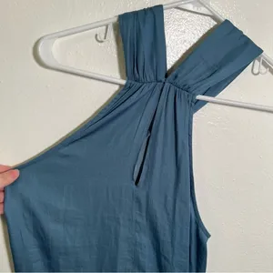 Loft Sleeveless Blouse Blue Green Knot Keyhole Twist‎ High Neck thumbnail 6