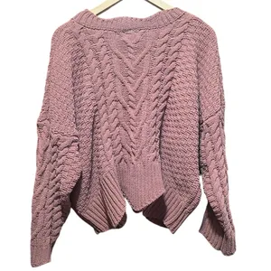 POL Rose Cable Knit‎ Chunky Shark Bite Hem Boxy Sweater Size Medium thumbnail 7