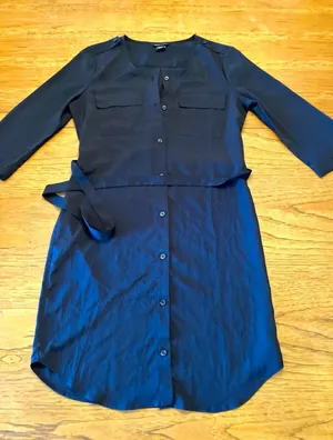 Moda International Women's Black Solid Shirt Dress Belted Pockets 3/4 S thumbnail 1