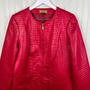 Valerie Stevens Lightweight Quilted Poly Red Jacket Women's Size Large Full Zip thumbnail 4