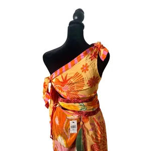 FARM Rio Tropical Print Cutout Midi Dress Womens XXS Orange Sarong NEW thumbnail 7
