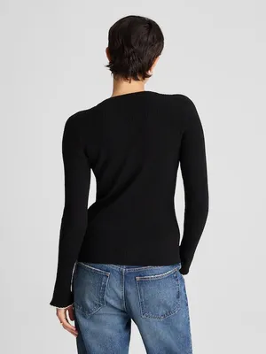Madewell Whipstitched Longline Cardigan Merino Blend black white combo Sz L NWT thumbnail 3