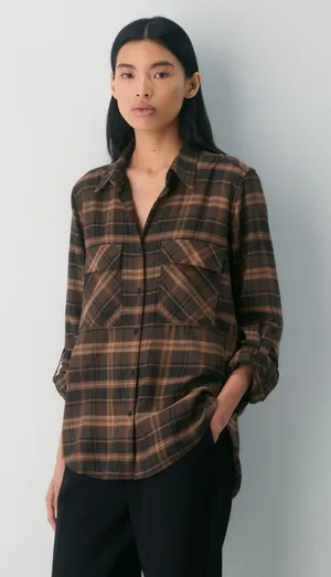 Aritzia Babaton Utility Shirt Brown Plaid Oversized Button Down Size Small thumbnail 1