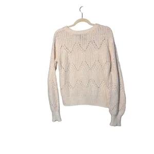 Abercrombie & Fitch Womens Sweater L Cream Pointelle Knit Wool Alpaca Boho Cozy thumbnail 2