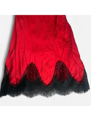 NWT Zara Red Satin Lace Slip Dress Small Silk Blend Lingerie Mini Dress thumbnail 2