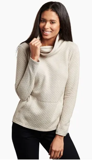 Kuhl Women's Size Medium Athena‎ Pullover Dove Beige Cowl Neck Quilted Pockets thumbnail 1