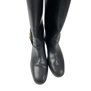 H&M Women's Black Strap Round Toe Low Block Heels Knee High Riding Boots 38 US 7 thumbnail 4