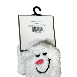 NWT Snowman Spa Socks Womens One Size White Fuzzy Gripper Holiday Christmas thumbnail 3