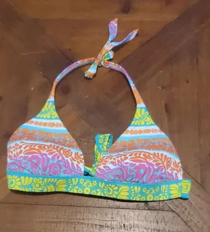 Victoria's Secret Turquoise Pink Orange Yellow Halter Swim Top thumbnail 1