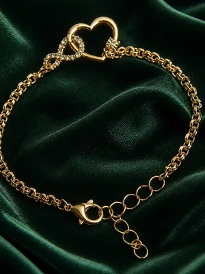 Gold Heart & Crystal Link Chain Bracelet - Women Jewelry thumbnail 1