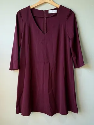Amanda‎ Uprichard Dress Womens Medium Burgundy V Neck 3/4 Sleeve Career thumbnail 1
