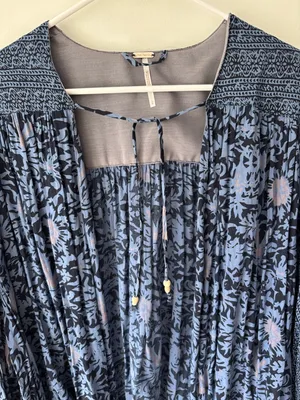 Free People Blue Floral Tie Front Cardigan Ballon Sleeve Boho Peasant Multiprint thumbnail 6