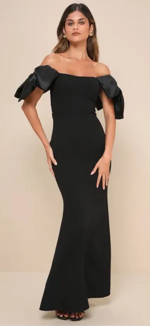 Lulus Pristine Sensation Black Bow Off-the-Shoulder Maxi Dress Size Medium thumbnail 1