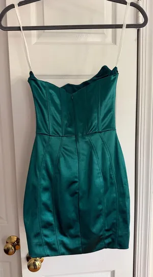 NWT Superdown Revolve Teal Satin Corset Mini Dress XS Homecoming Semi Formal thumbnail 1