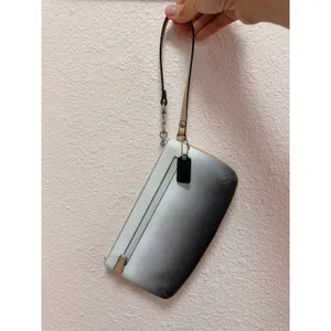 Coach Womens Wristlet Small Black White Leather Ombre Gradient Zip Pouch thumbnail 2