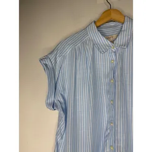 Loft Womens Blue White Striped Short Sleeve Button Down Rayon Shirt Medium thumbnail 3