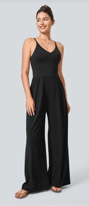 Halara Breezeful™ Backless Cross Strap Wide Leg Quick Dry Jumpsuit Size L NWOT thumbnail 1