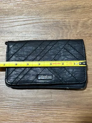 Jessica Simpson Black Checkbook Wallet Leopard Print Interior Faux Leather thumbnail 8