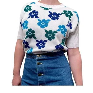 Cristin Stevens Vintage Floral Daisy Short Sleeve Knit Blouse Size Medium thumbnail 7