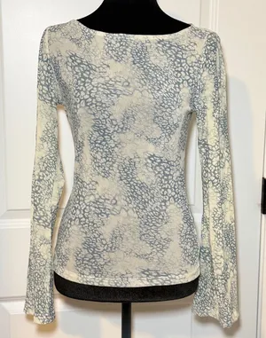 Princess Polly Blue Cream Animal Print Mesh Long Sleeve Size 4 Boho Indie Y2K thumbnail 1