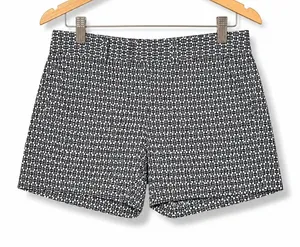 Tommy Hilfiger Womens Navy White Geometric Monogram Cotton‎ Chino Shorts Size 14 thumbnail 1
