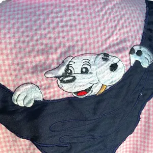 Vintage‎ 80s Embroidered Shirt Pink GinghamTop Plaid Button Up Dalmatian Puppy thumbnail 5